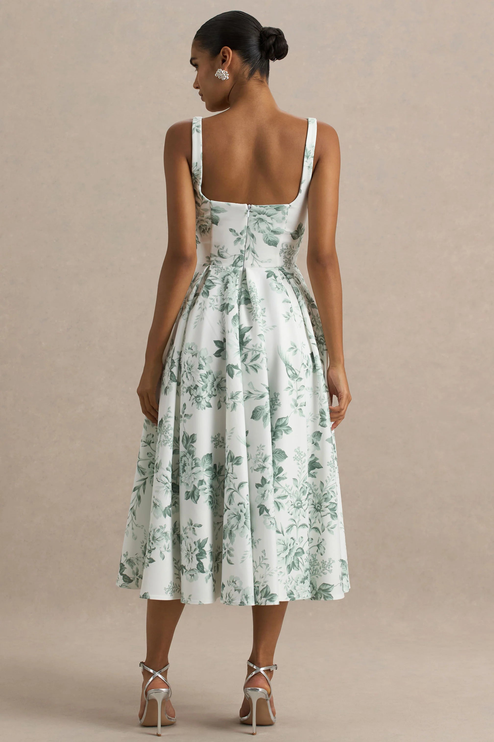 Lissa Green Porcelain Print Square Neck Midi Dress