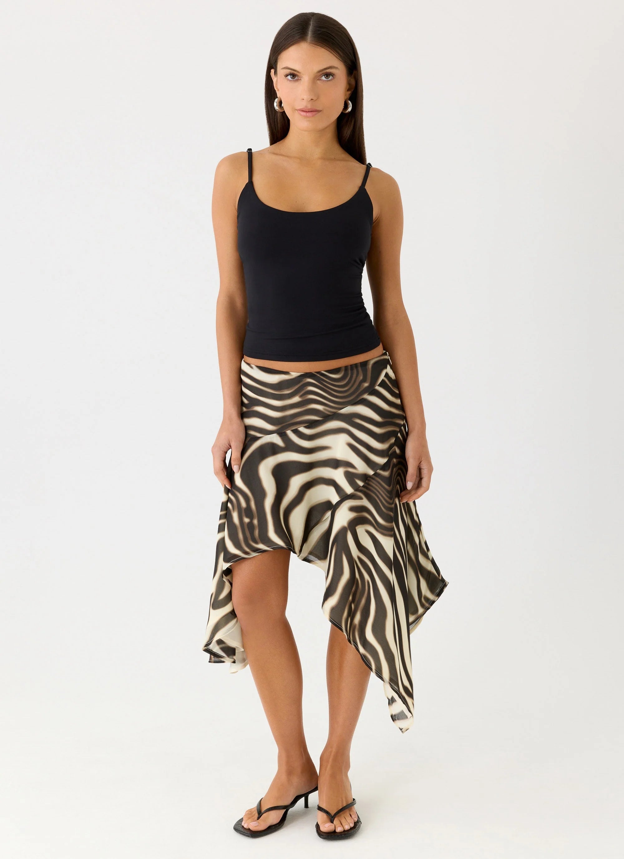 Kia Low Rise Asymmetrical Midi Skirt Zebra