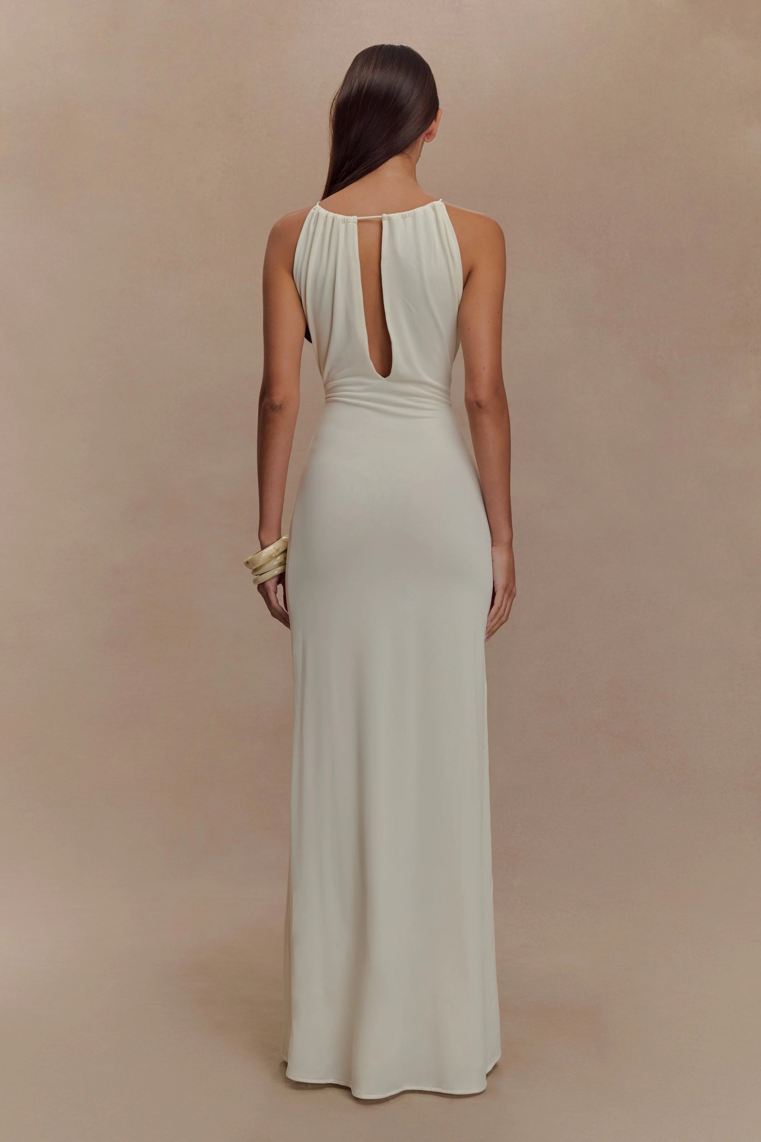Beryl Slinky Maxi Dress With Pearls Ivory