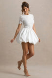 Taffy White Lace Mini Dress With Satin Puffball Skirt