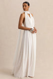 Rylina White Mesh Halter Neck Maxi Dress With Scarf And Open Back