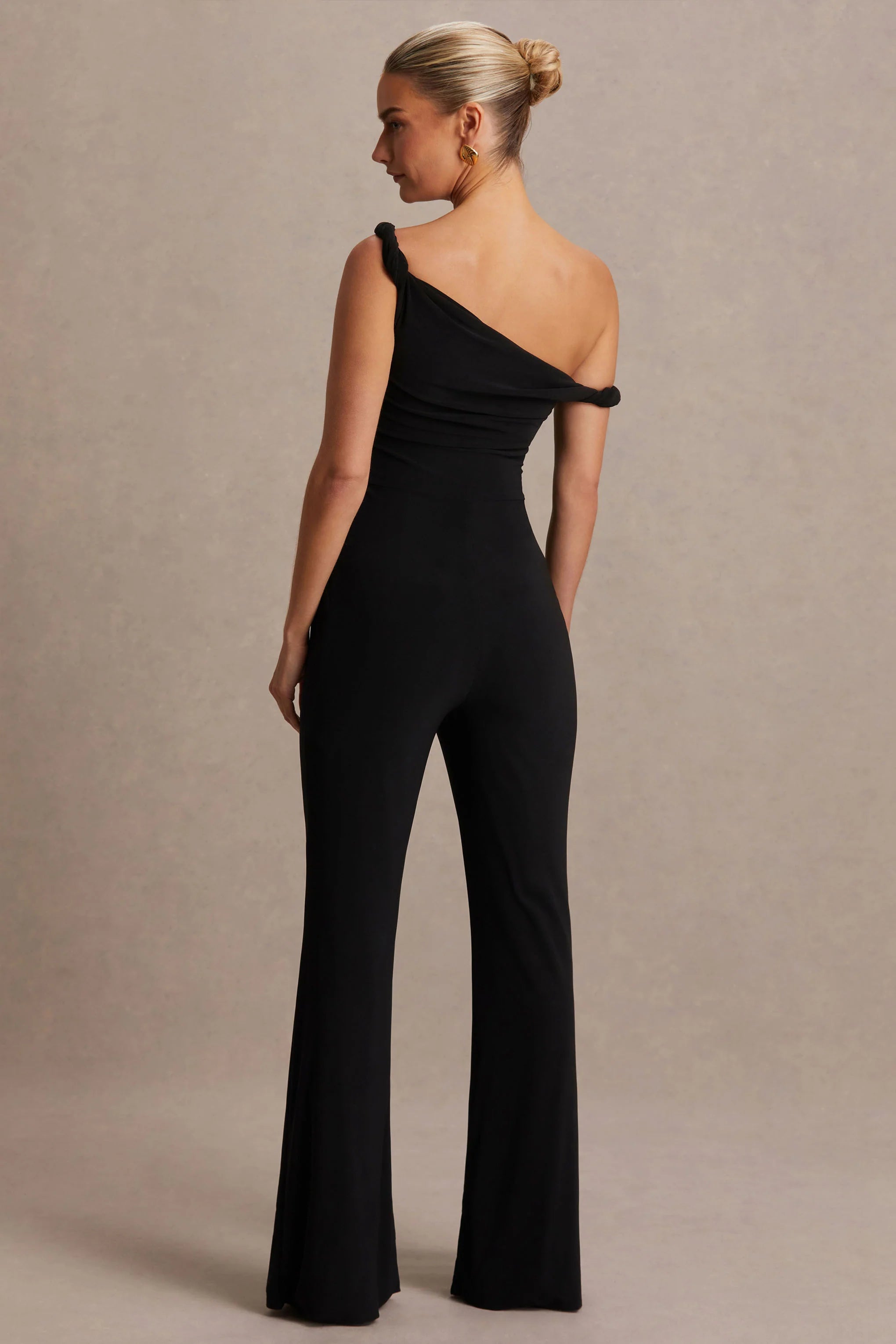 Kira Black Asymmetric Neck Maternity Jumpsuit