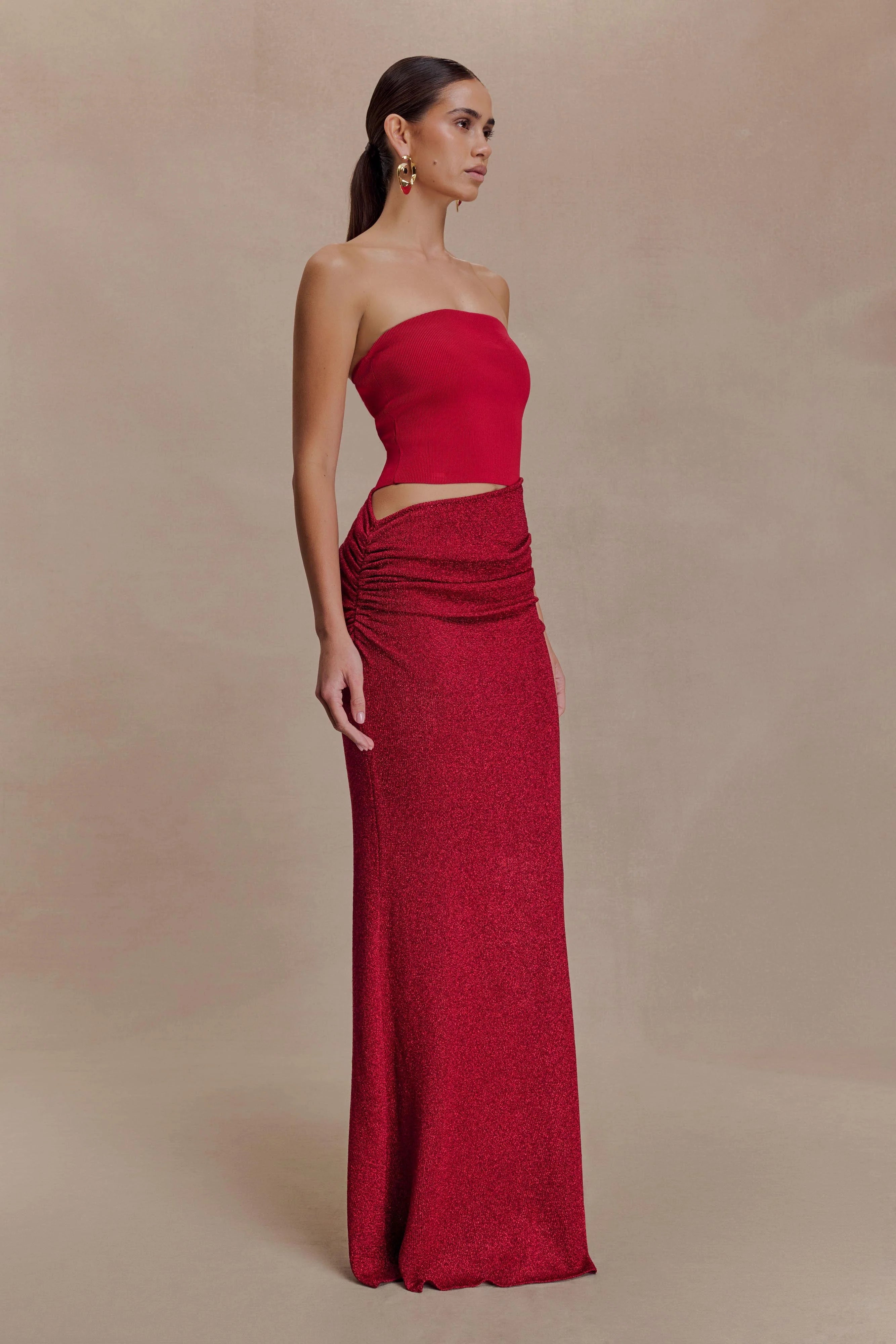 Jasiel Strapless Knit Maxi Dress Red