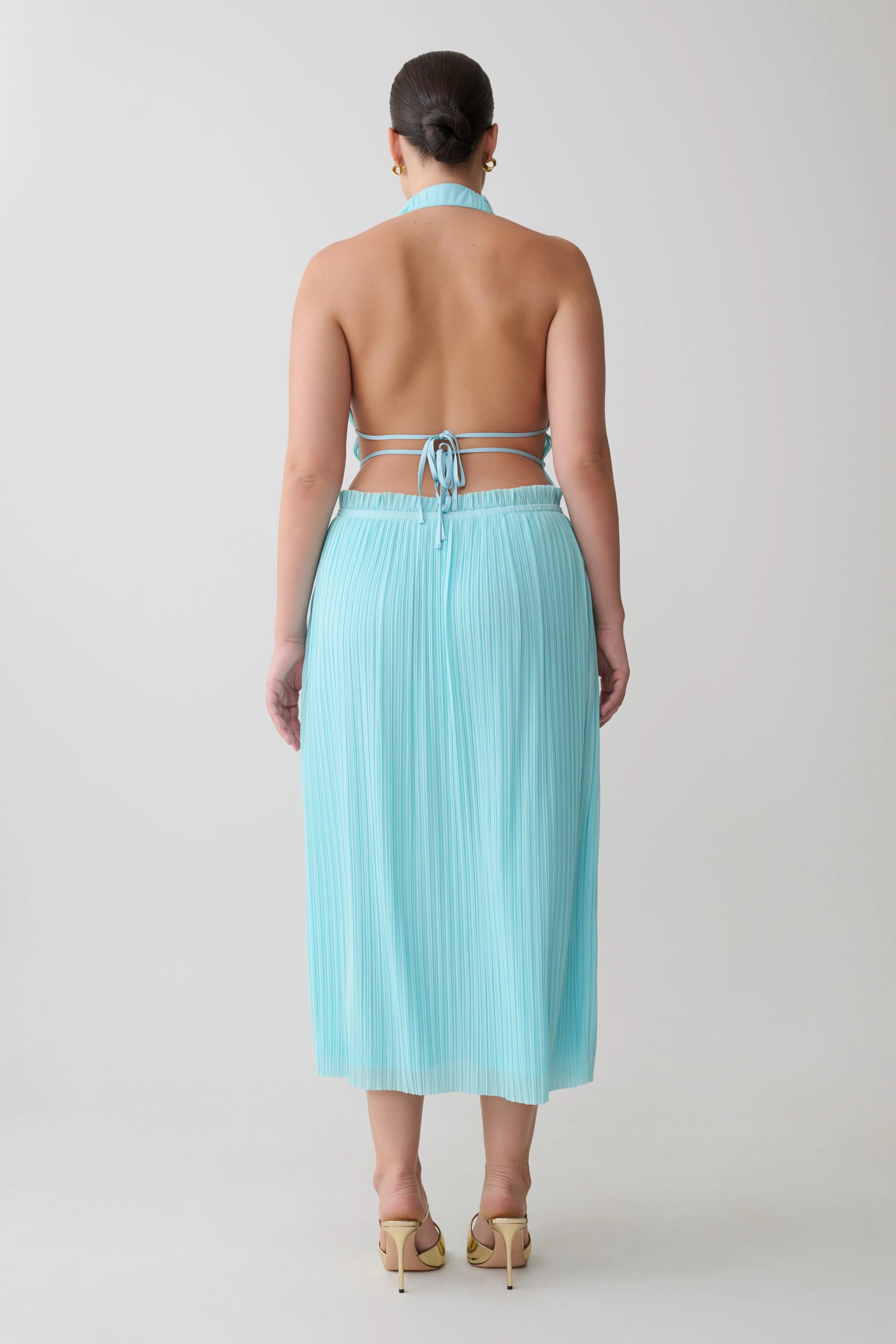 Thien Cowl Halter Midi Dress Blue