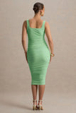 Lisbon Light Green Maternity Square Neck Ruched Midi Dress