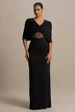 Zinnie Black Cape Sleeve Maxi Dress With Mesh Panel