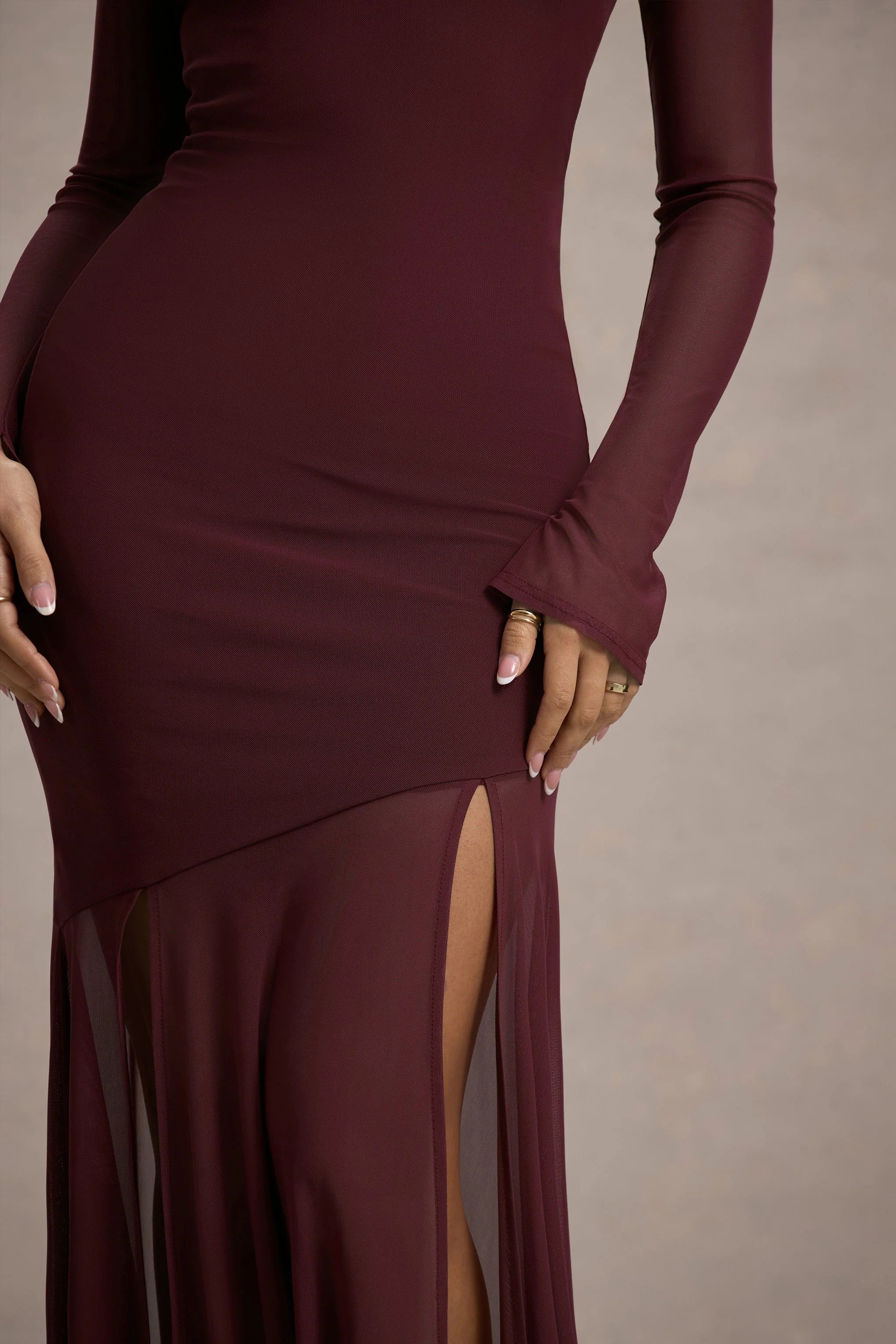 Tigerlily Port Mesh Long Sleeve Open Back Maxi Dress