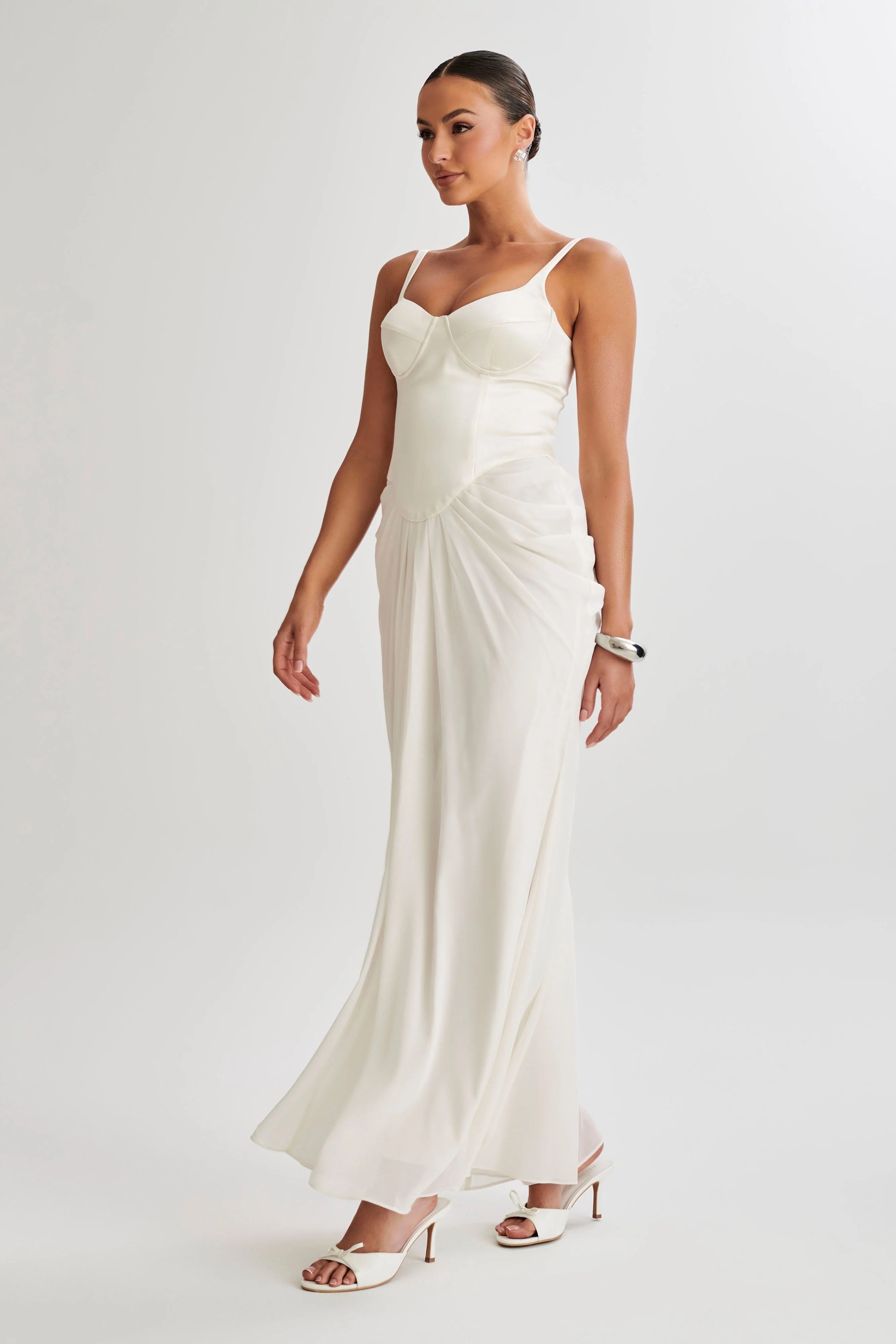 Leila Satin Corset Maxi Dress Ivory