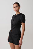 Anne Short Sleeve Satin Top Black