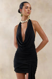 Centrepiece Black Cowl Neck Wrap Mini Dress With Sash