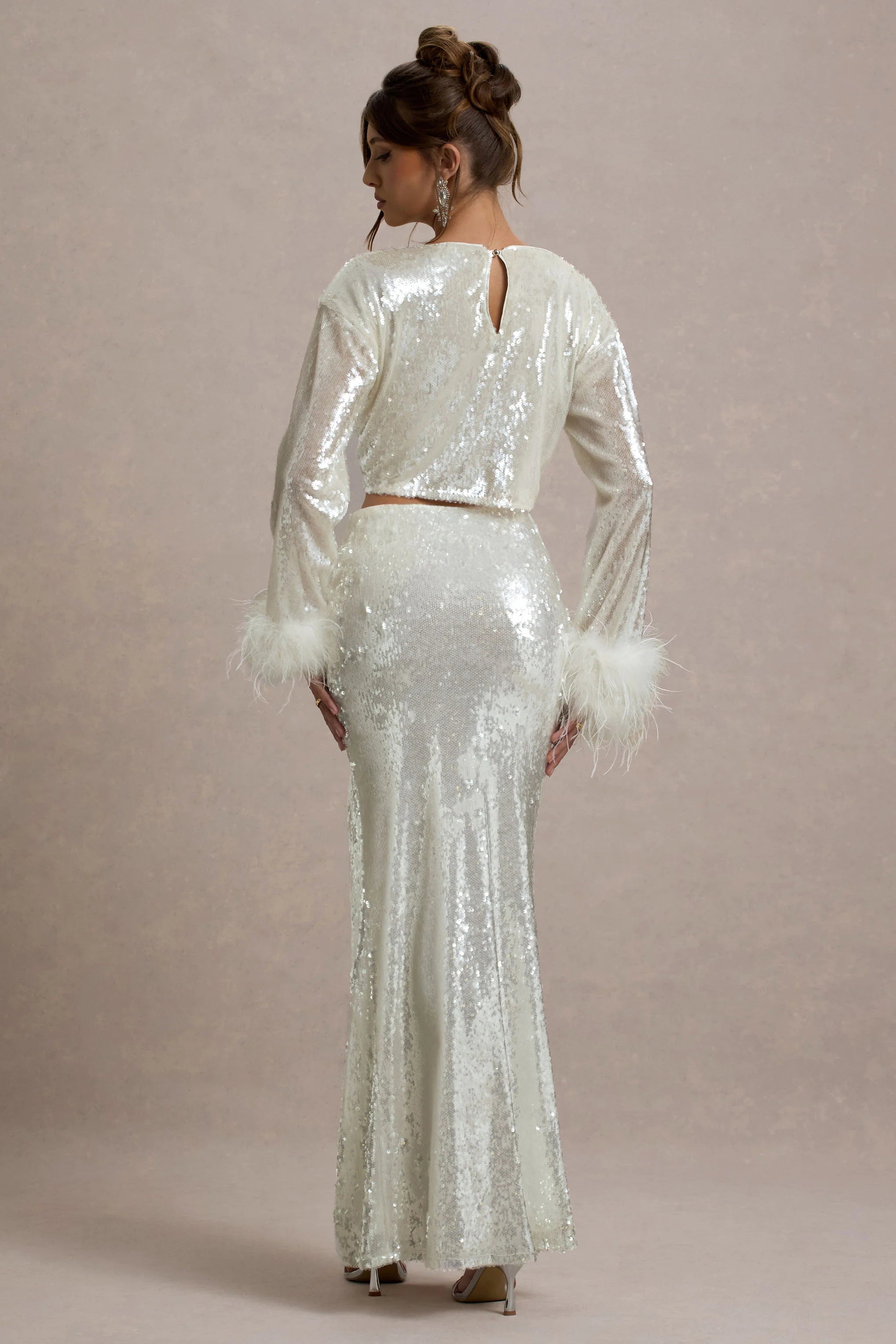 Raia Sand Sequin Split Maxi Skirt