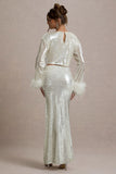 Raia Sand Sequin Split Maxi Skirt