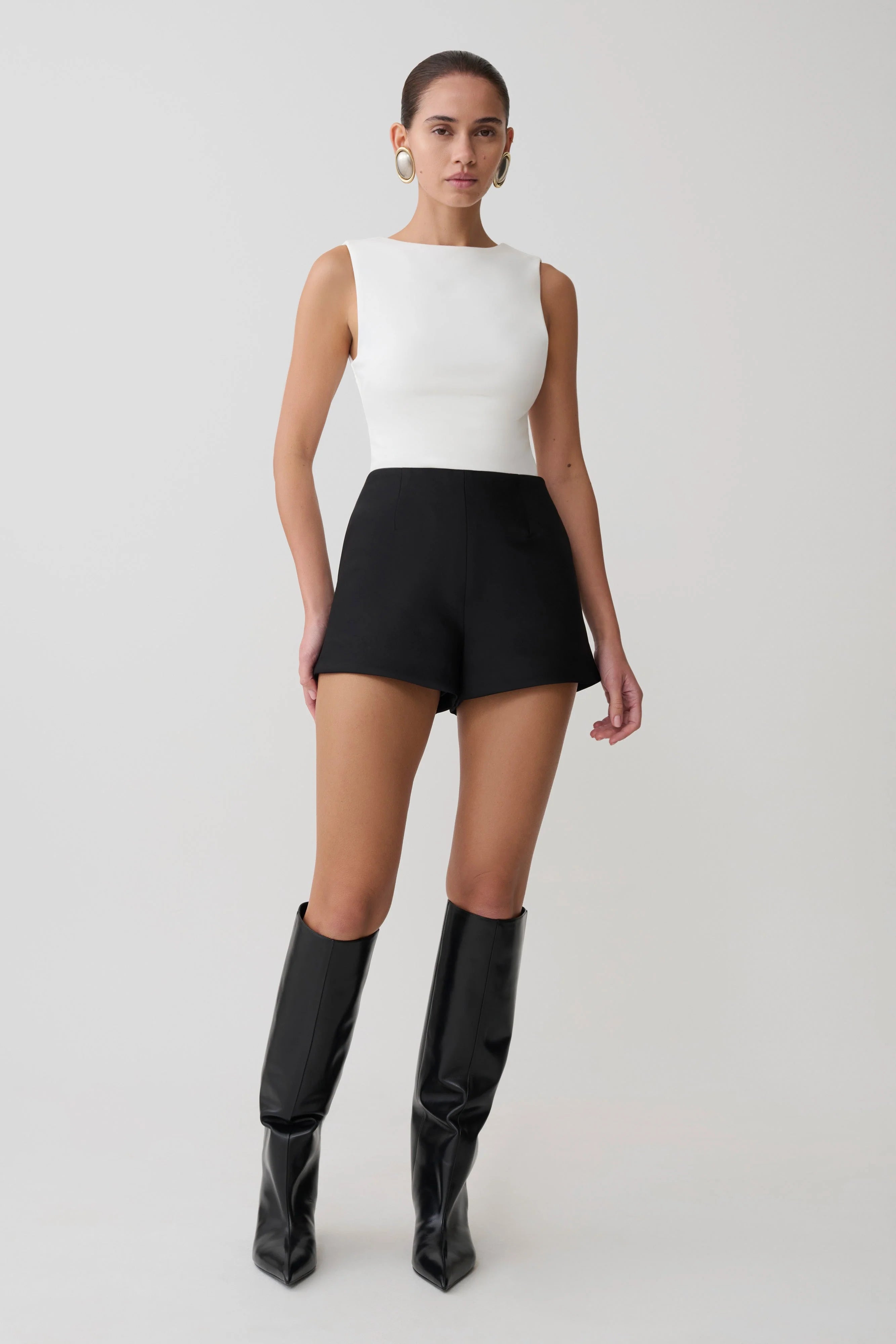 Kyra Open Back Scuba Crepe Top White
