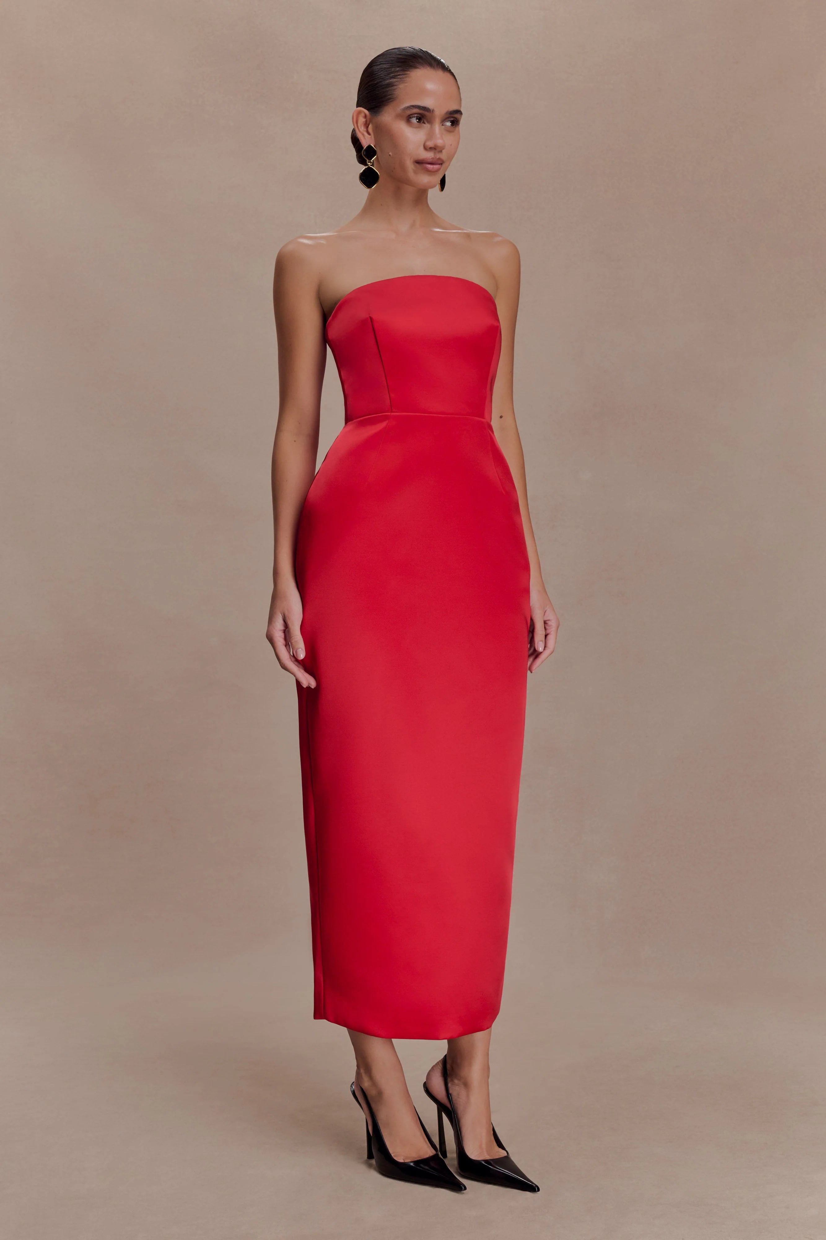 Ophelia Peplum Satin Maxi Dress Red
