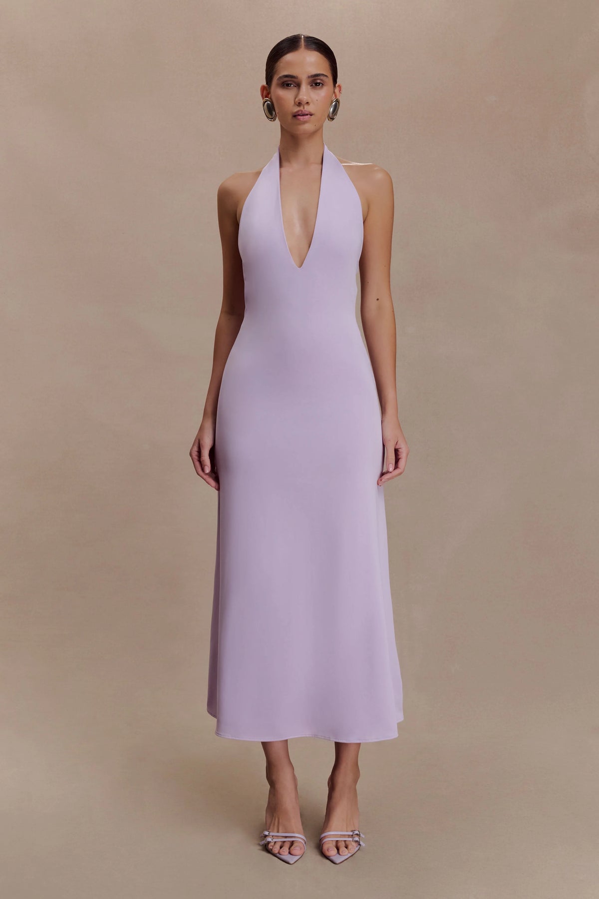 Genie Slinky Halter Midi Dress Lilac