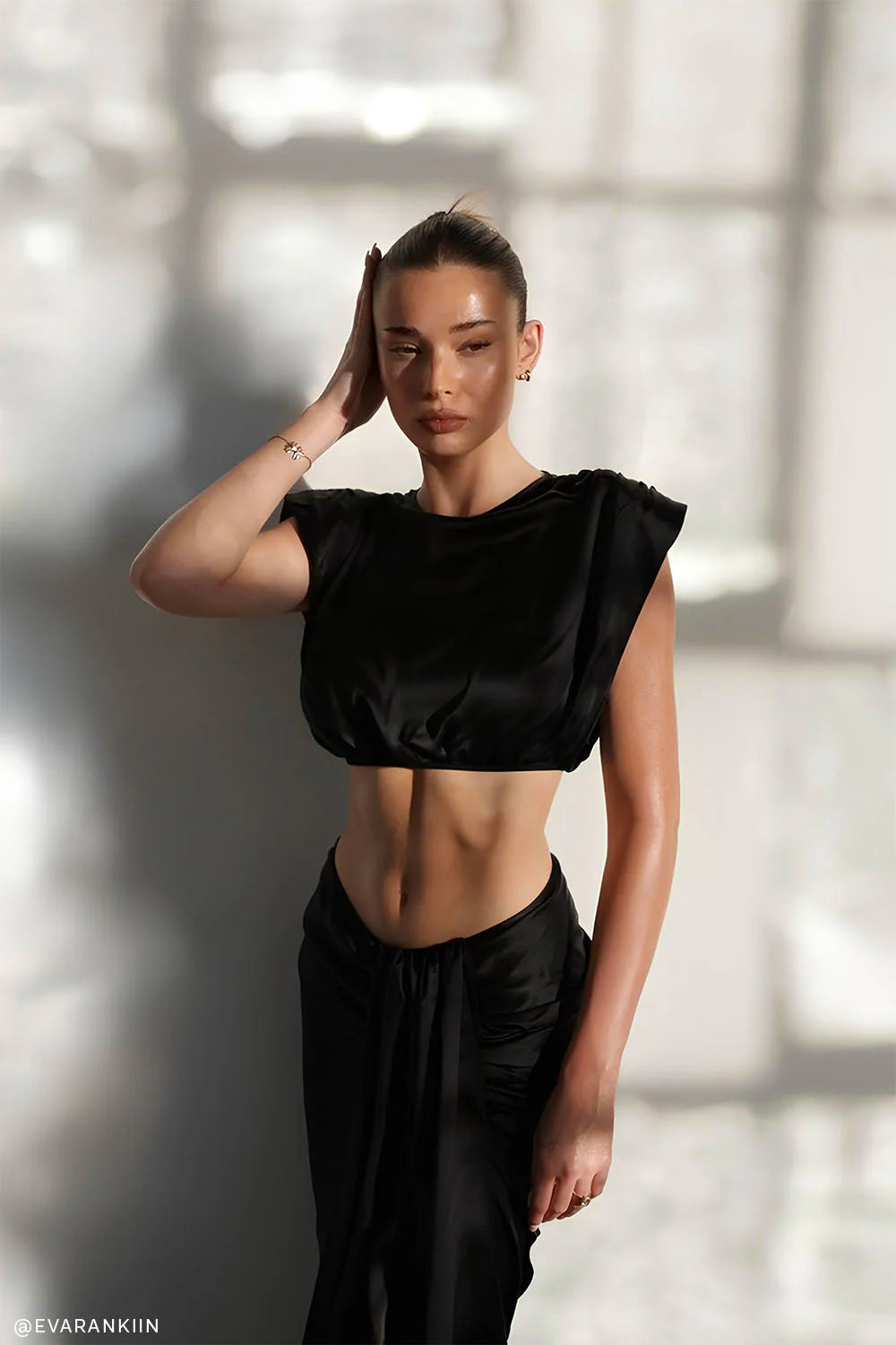 Zendaya Silk Crop Top Black