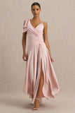 Julieta Baby Pink Asymmetric Neck Maxi Dress With Bow Detail And Open Back