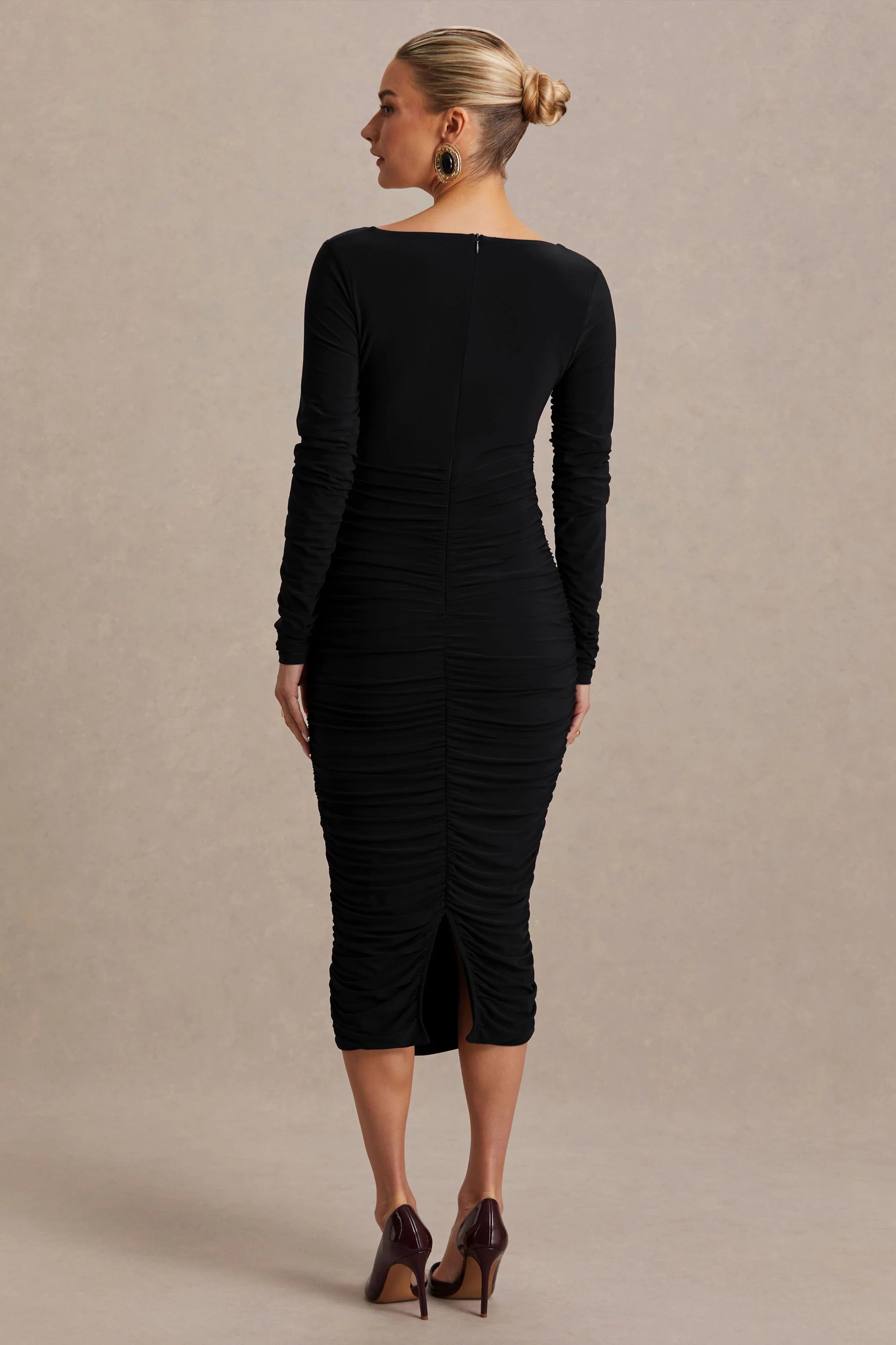 Saffron Black Scoop Neck Maternity Midi Dress