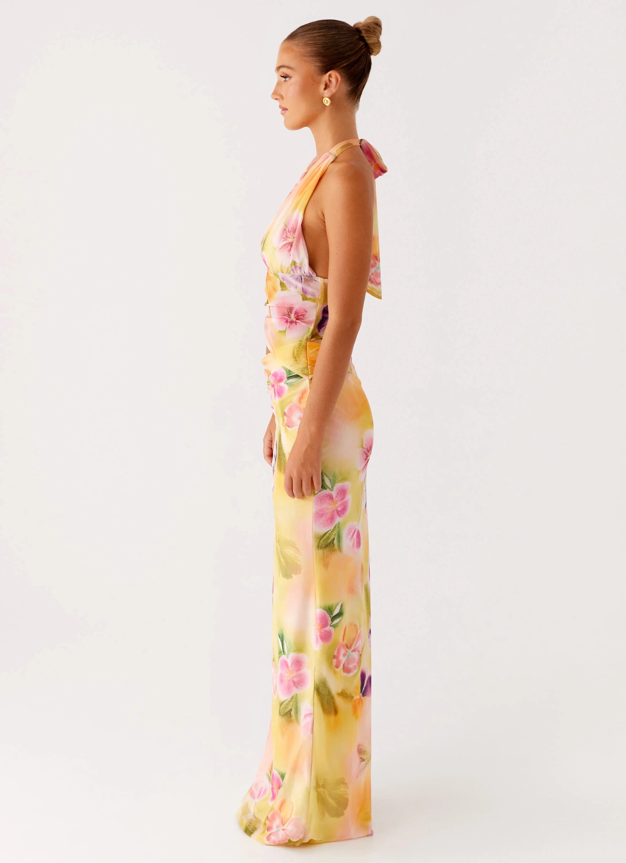 Main Act Halter Maxi Dress Sunburst Floral