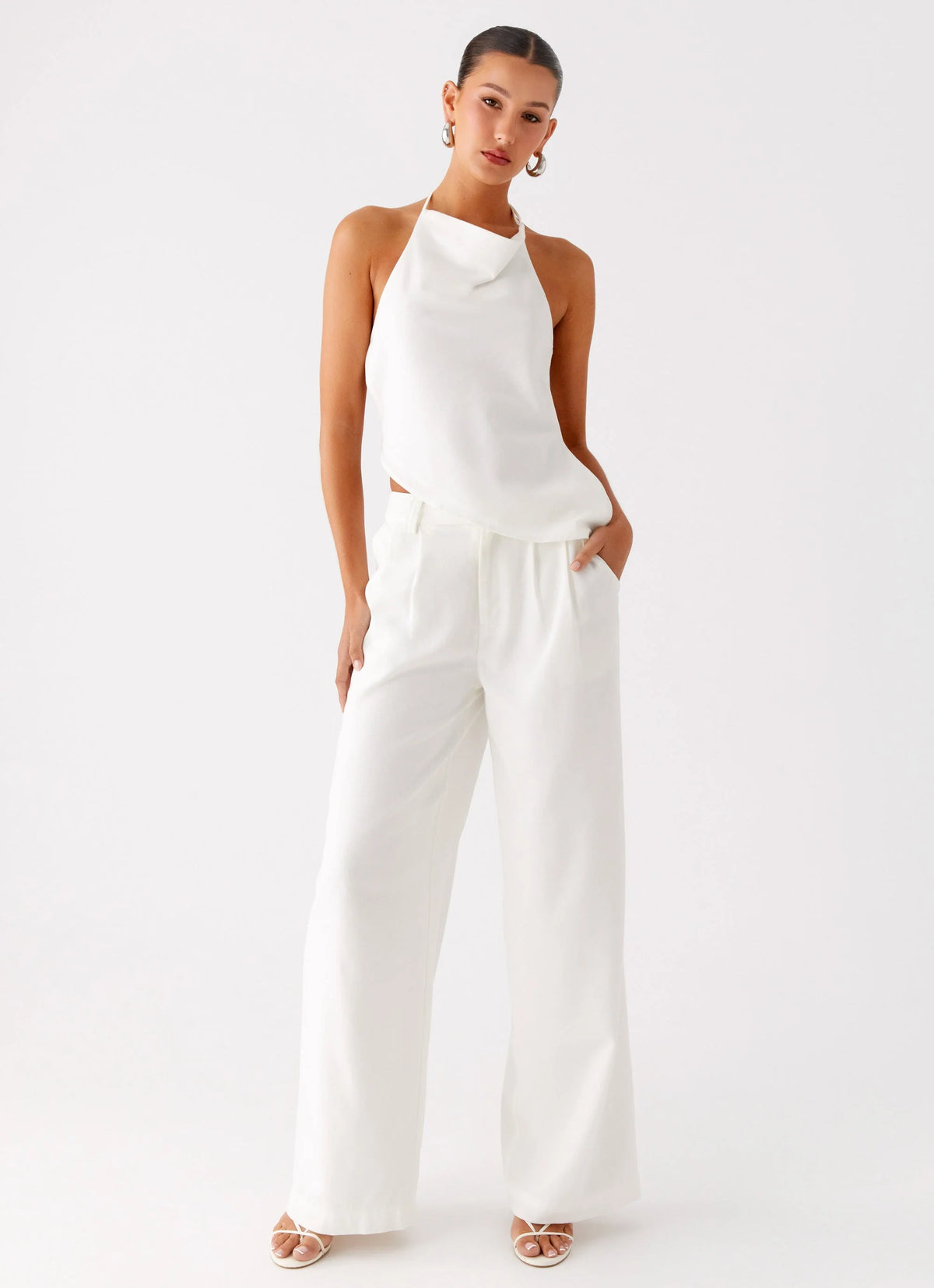 Delong Low Rise Linen Pants White