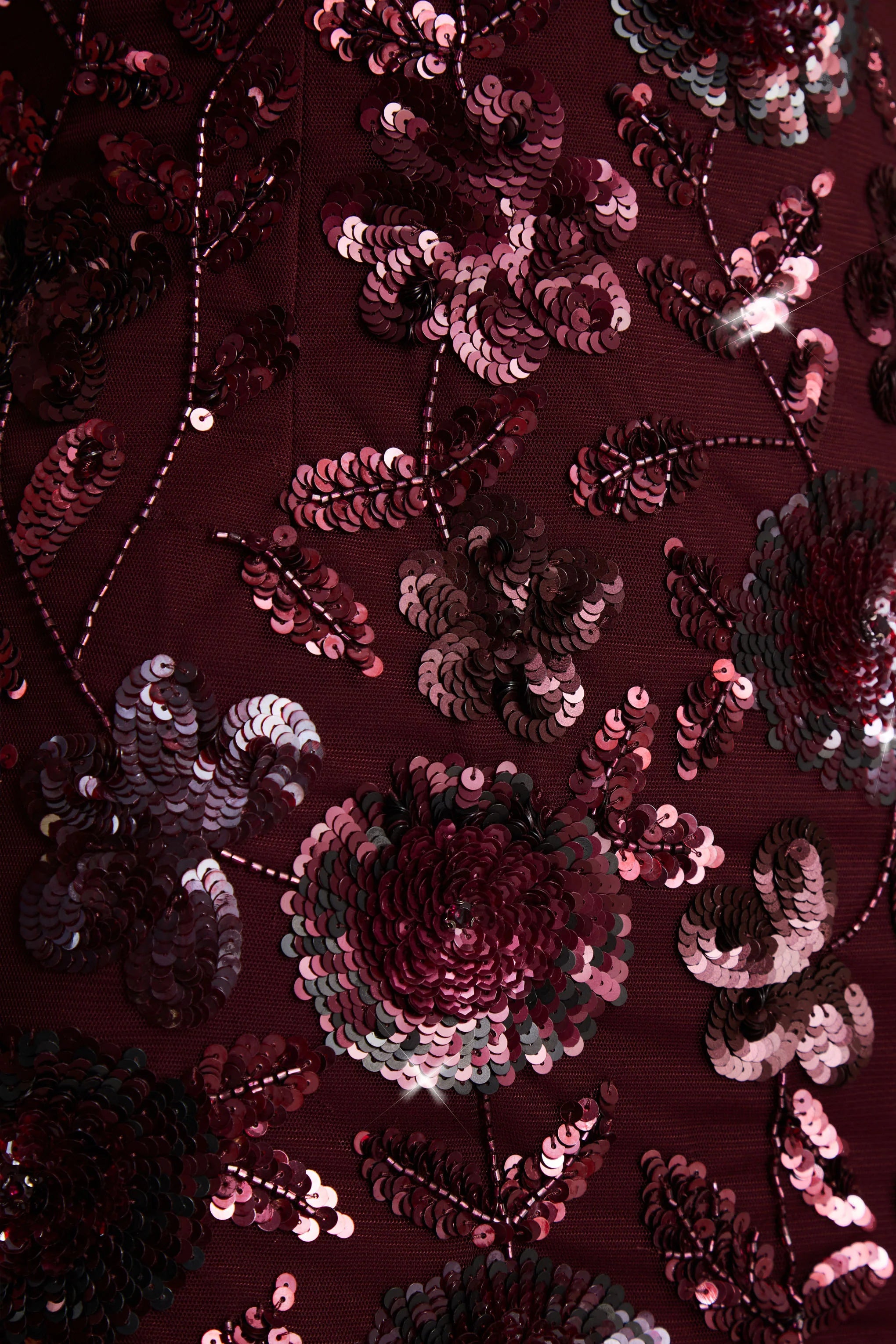 Moonshine Burgundy Floral Sequin Embellished Square Neck Mini Dress
