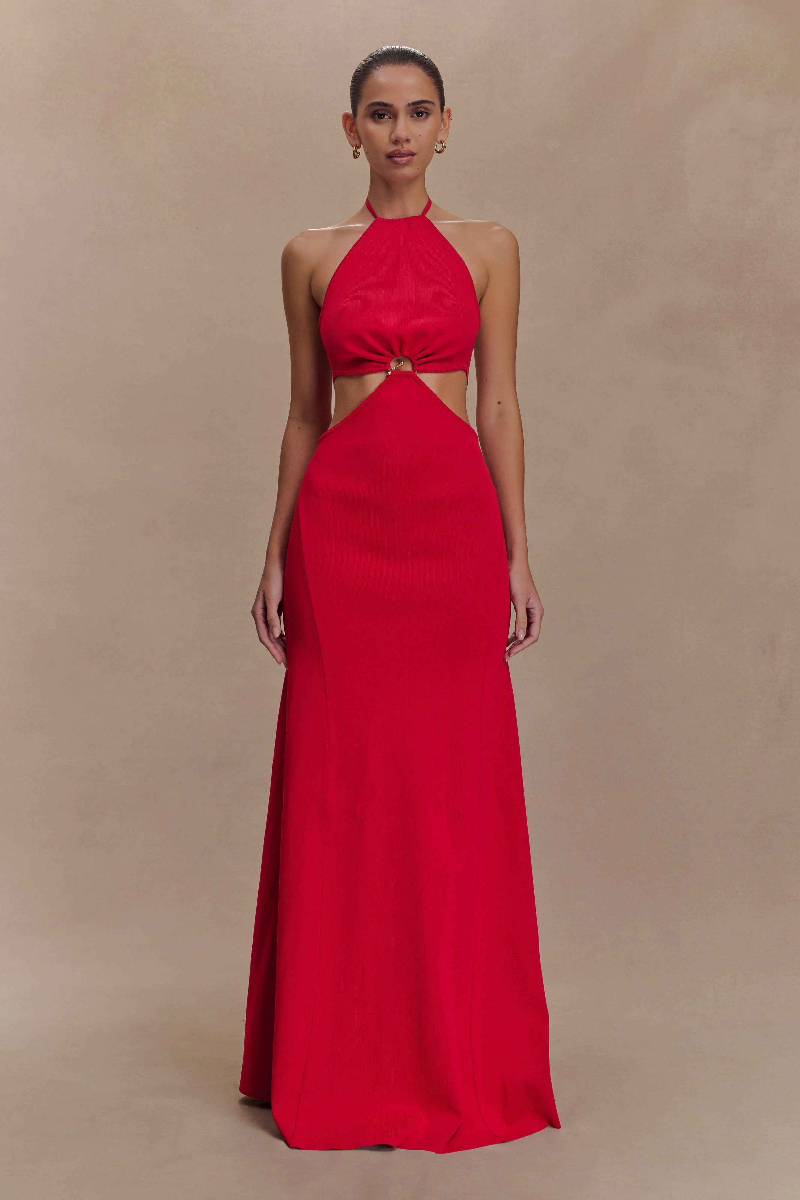Marlowe Halter Knit Maxi Dress Red