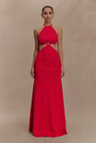 Marlowe Halter Knit Maxi Dress Red