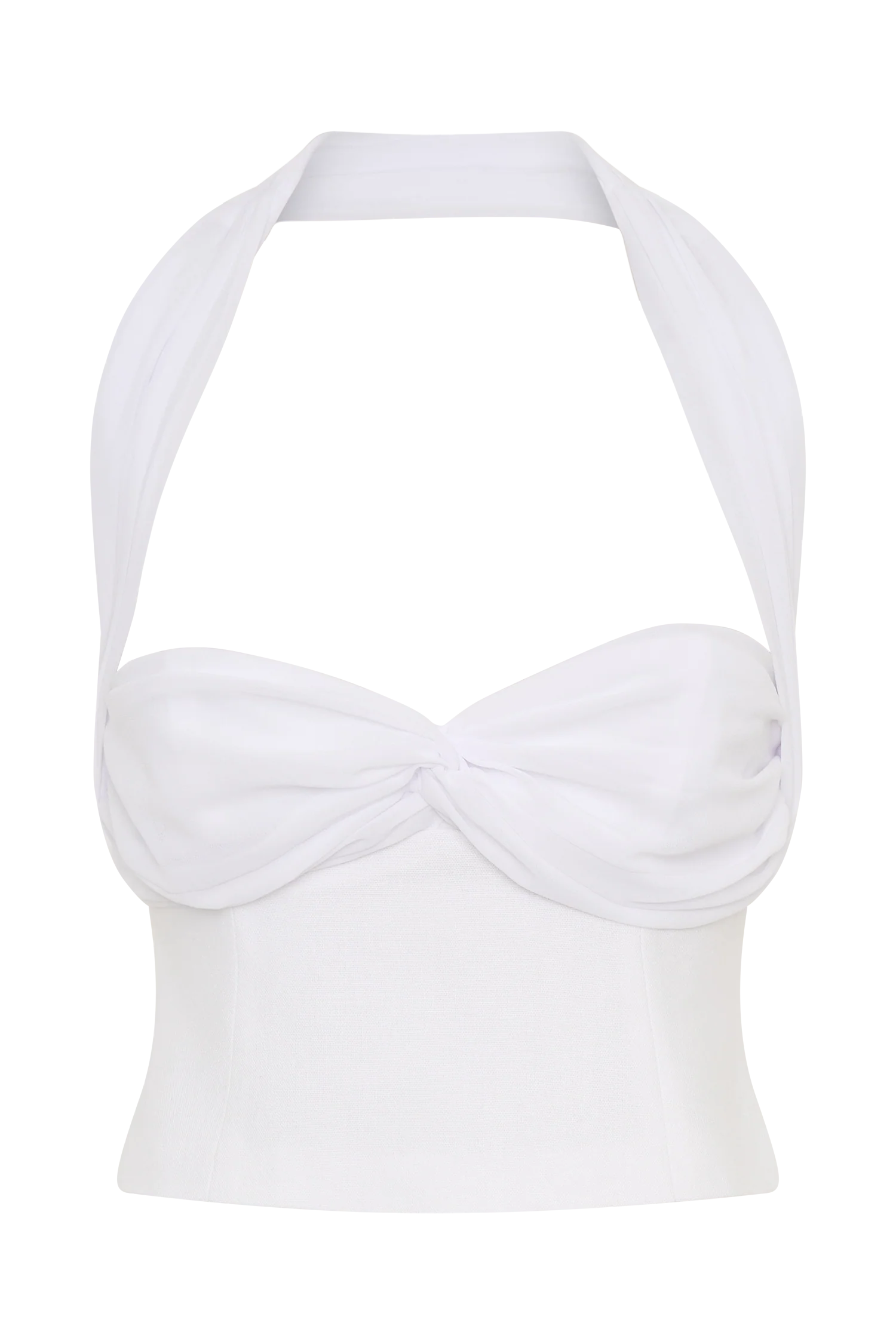 Talia Chiffon And Linen Halter Top White