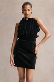 Polly Black Velvet Ruffled Strapless Mini Dress