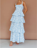 Women Floral Maxi Dress Sleeveless Bow Back Tiered Boho Flowy Long Dresses Summer Fall