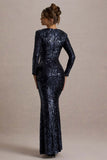 Ensley Navy Sequin Sweetheart Long Sleeve Maxi Dress