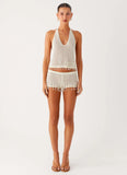 Pearl Shore Beaded Crochet Top Ivory