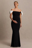 Didi Black White Bardot Bow Detail Maternity Maxi Dress