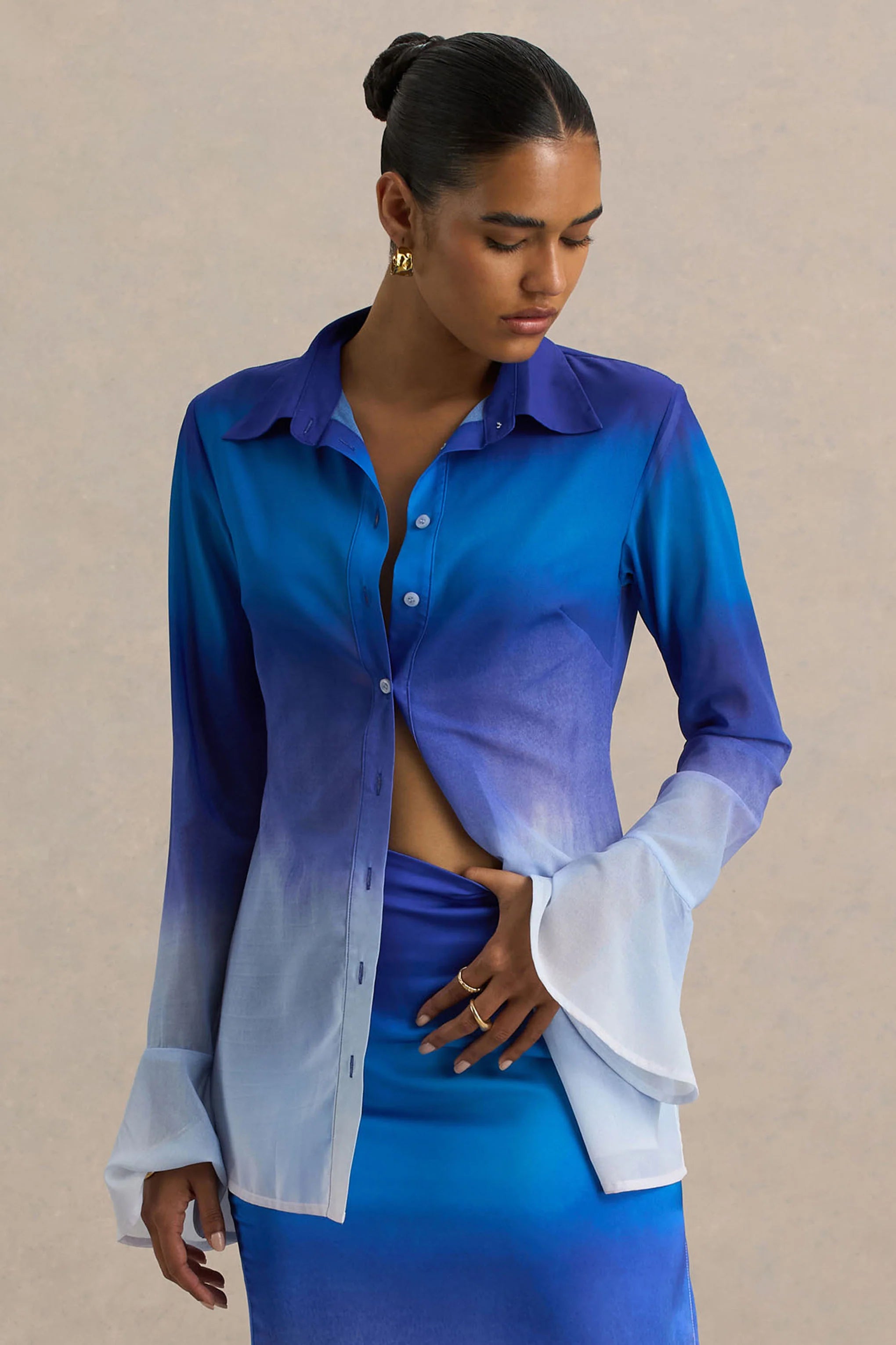 Tahiti Blue Ombre Flared Sleeve Shirt