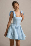 Bethani Light Blue Skater Mini Dress With Bow Straps