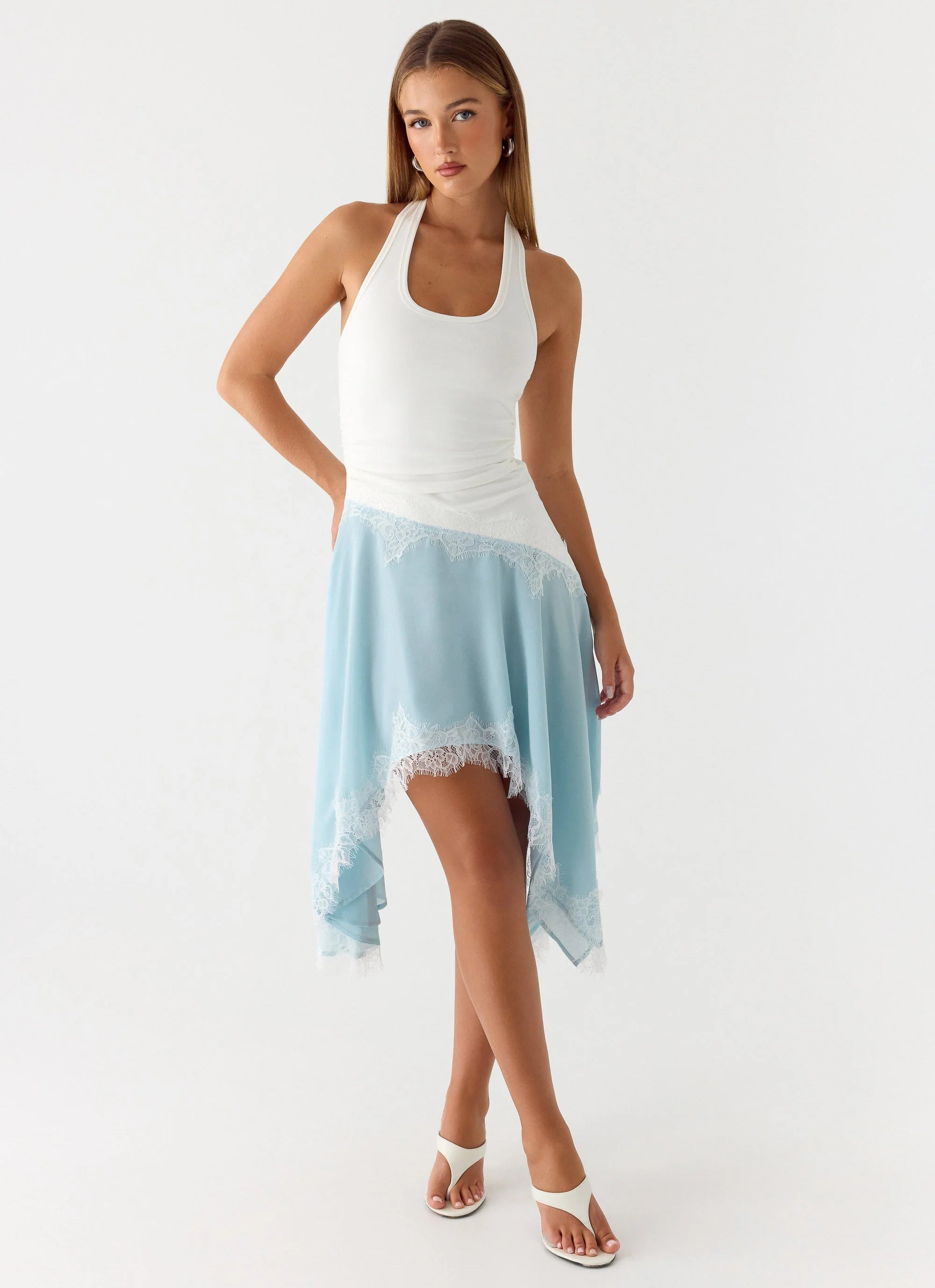 Brionee Midi Dress Pale Blue White