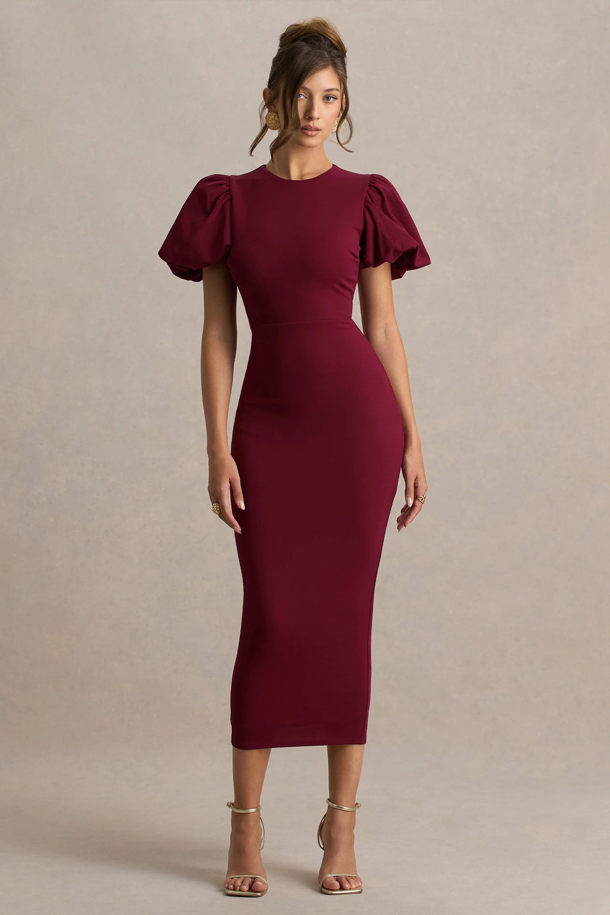 Dakota Burgundy Puff Sleeve Midi Dress