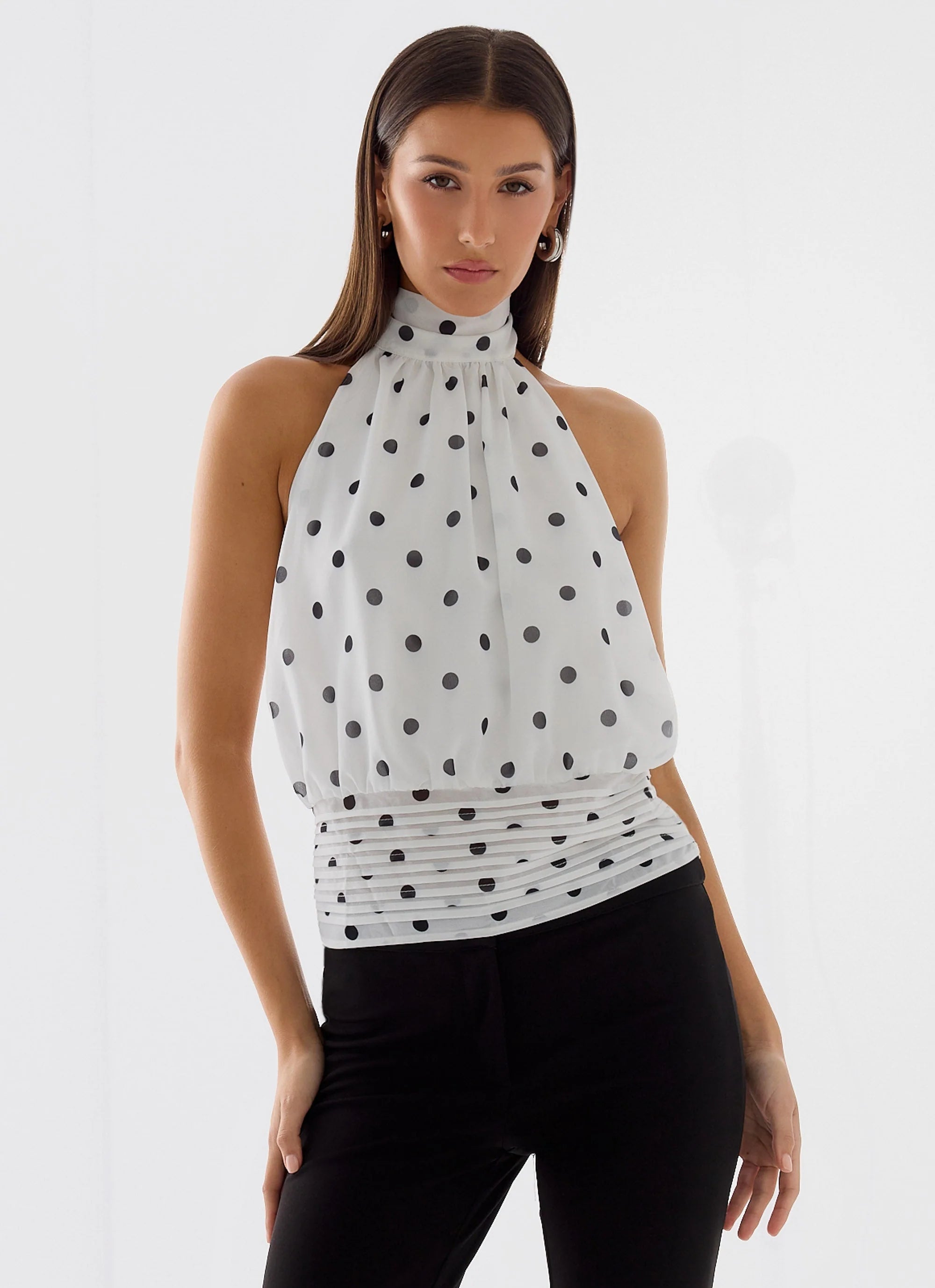 Willow Chiffon Top White Polkadot