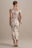 Katarine Peach Floral Print Asymmetric Knot Maternity Midi Dress