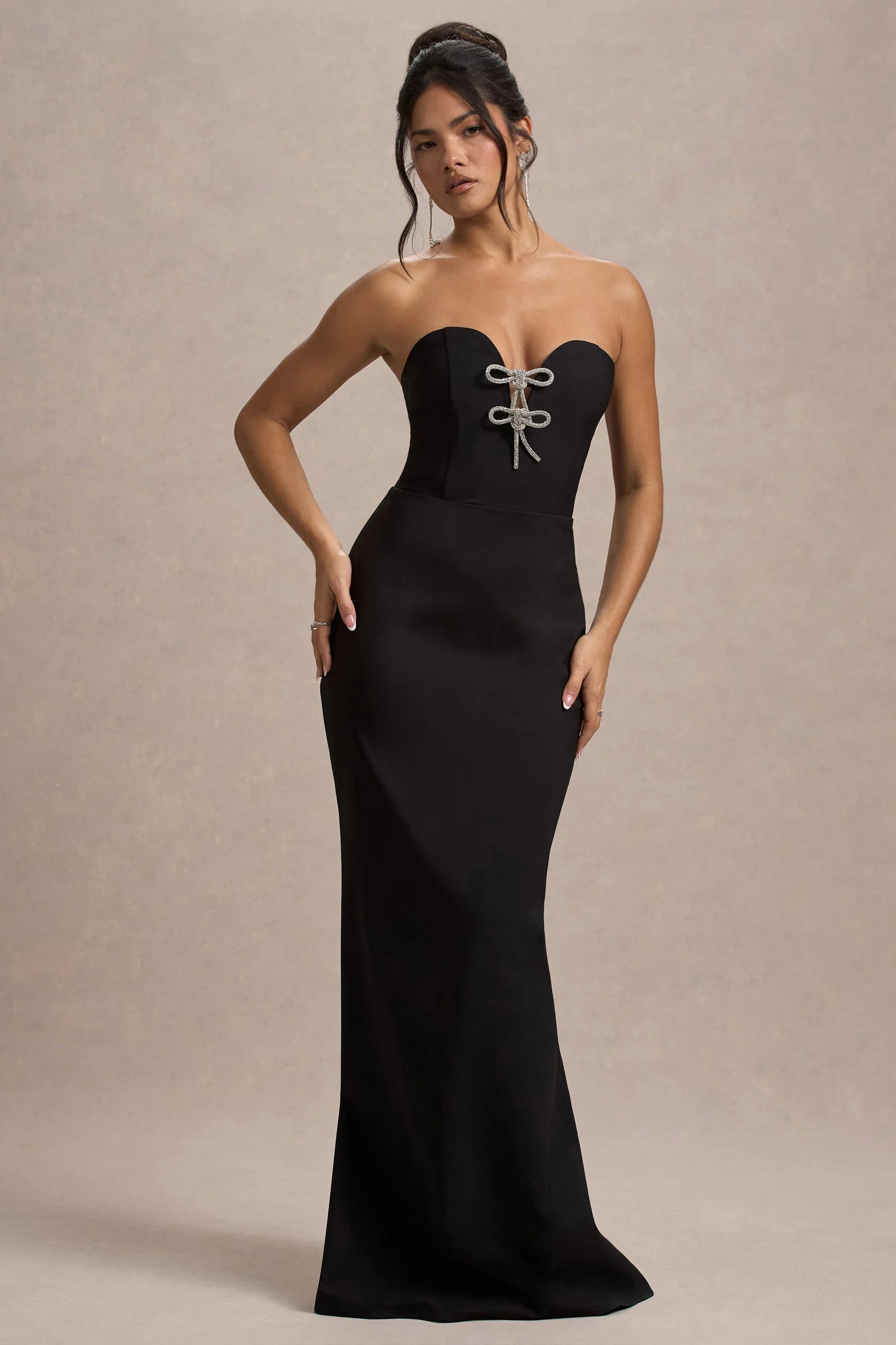 Molly Black Strapless Sweetheart Maxi Dress With Bows