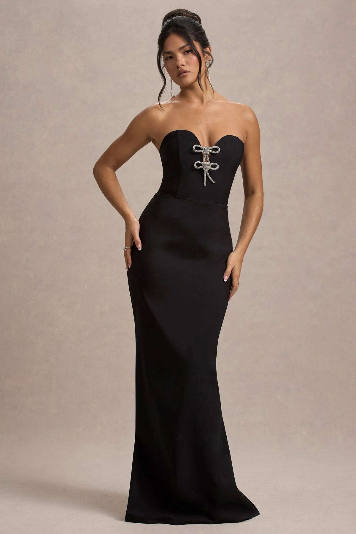 Molly Black Strapless Sweetheart Maxi Dress With Bows