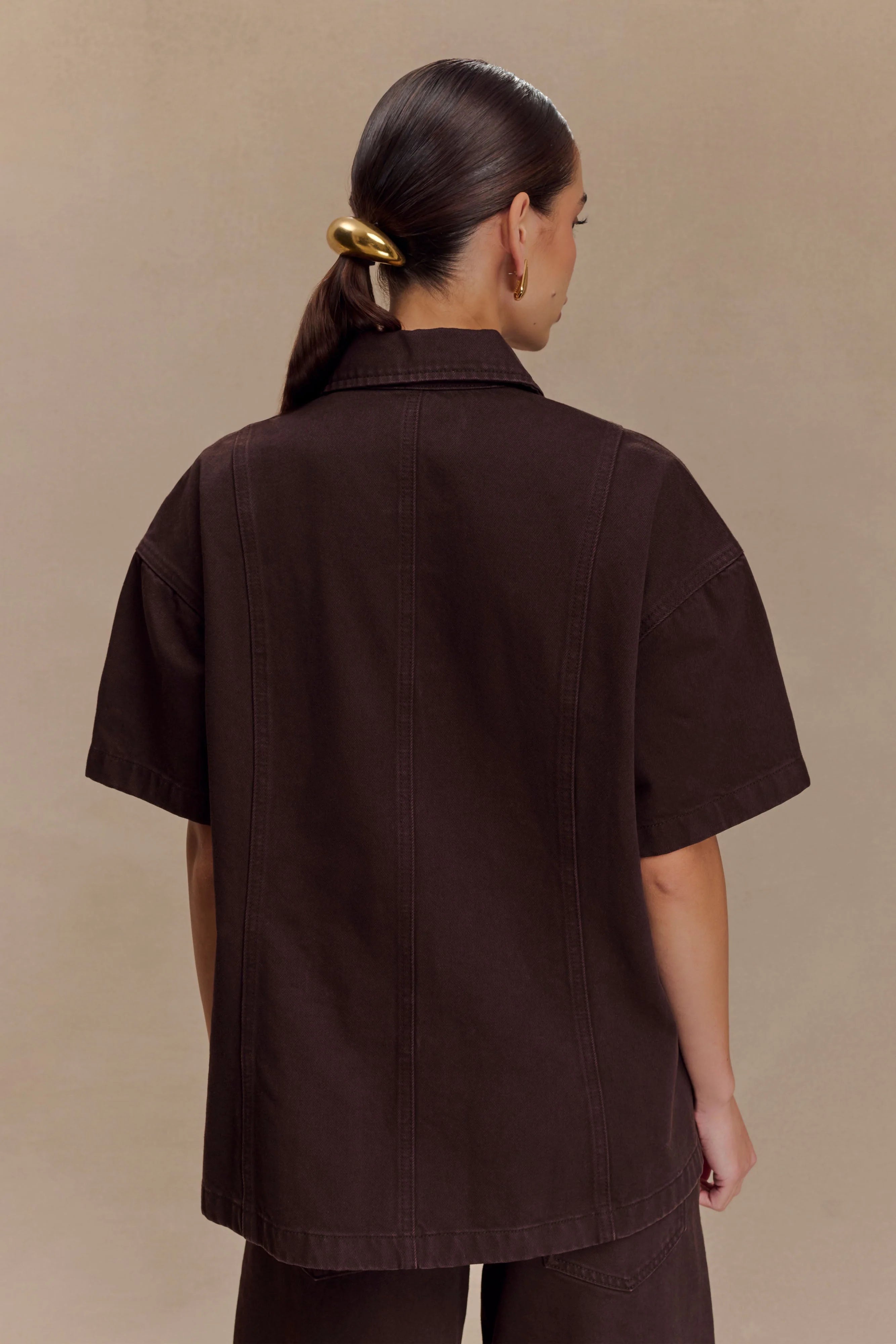 Maya Oversized Denim Shirt Chocolate