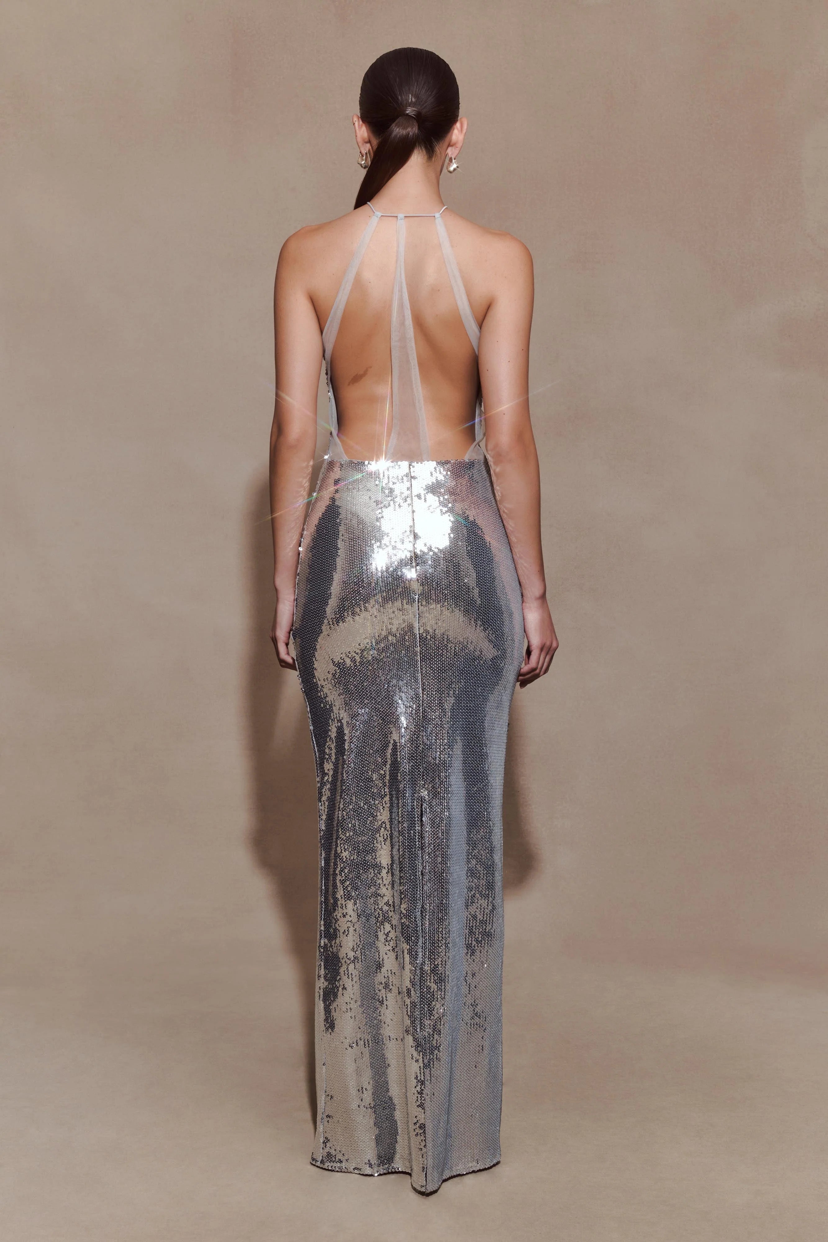 Baldwin Sequin Cut Out Maxi Dress Silver