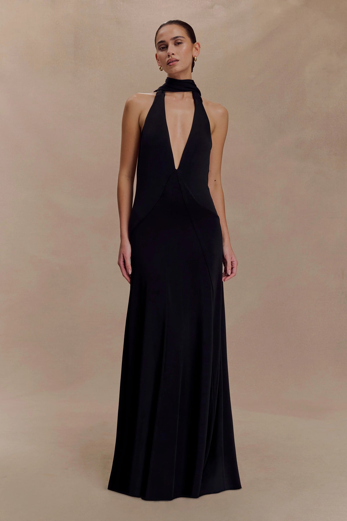 Juliet Slinky Maxi Dress With Scarf Black