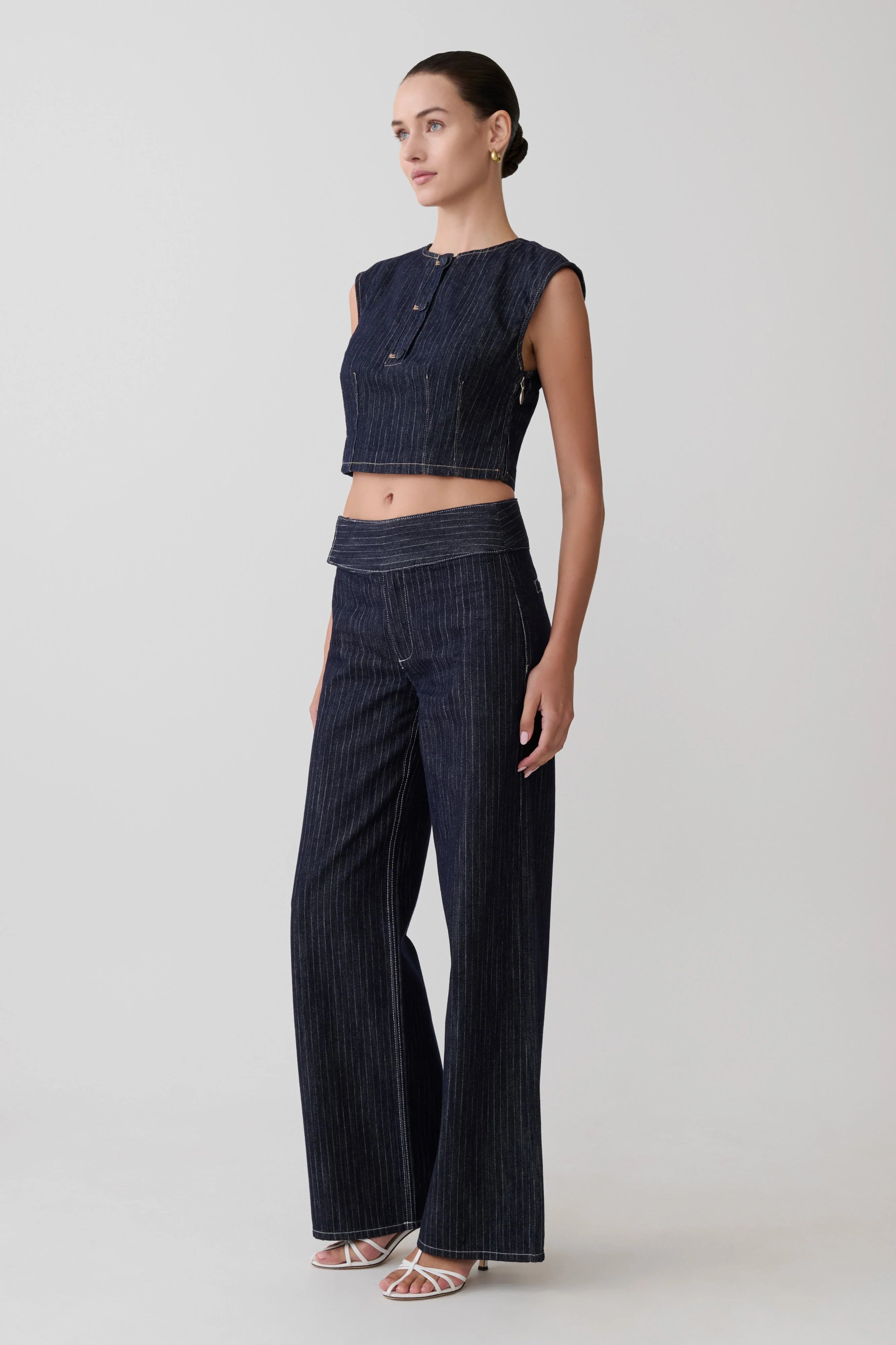 Loraine Sleeveless Denim Top Indigo Pinstripe