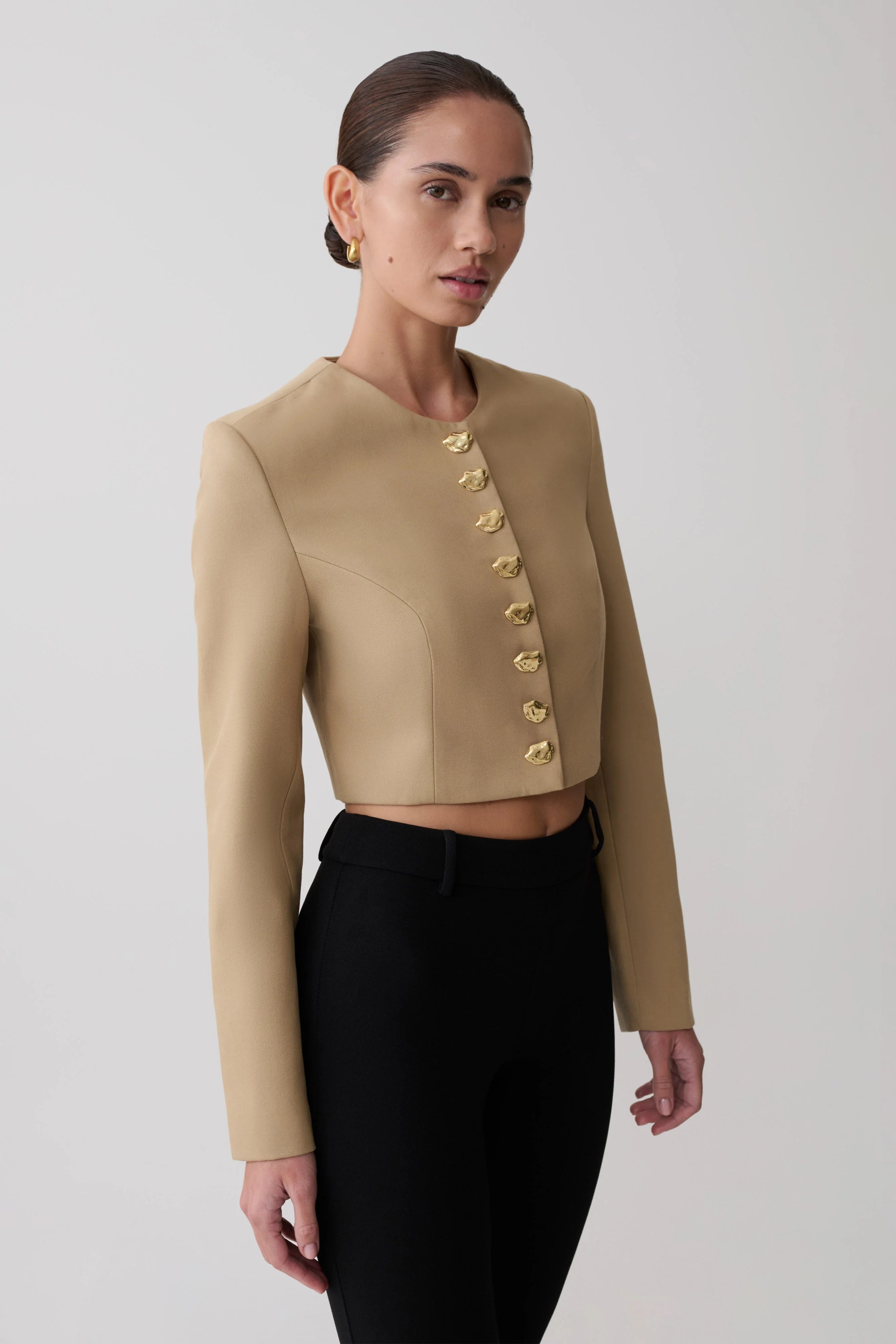 Marielle Button Up Cropped Jacket Taupe