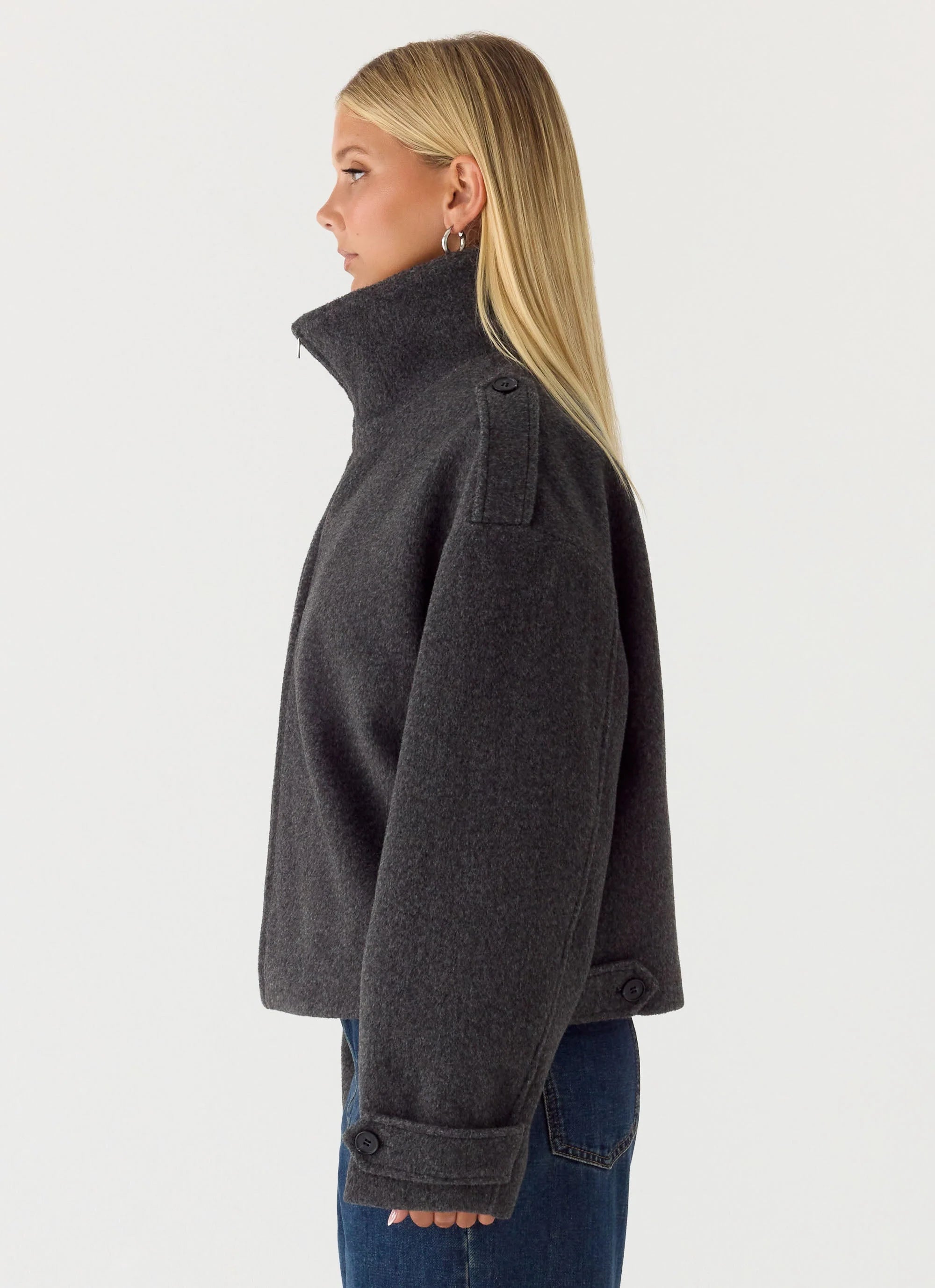 Kaiden Faux Wool Bomber Jacket Charcoal