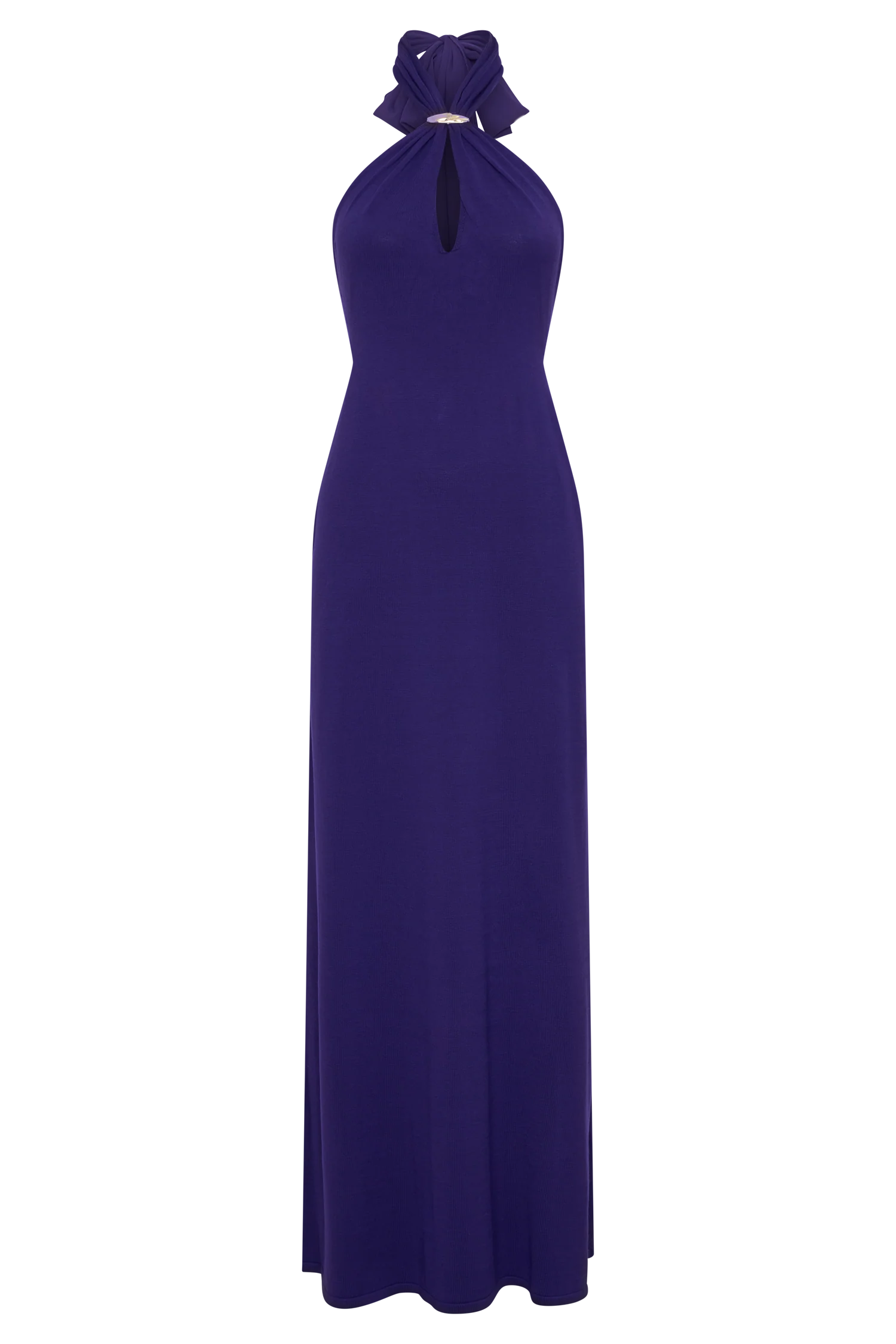 Ozias Halter Semi Sheer Knit Maxi Dress Deep Purple