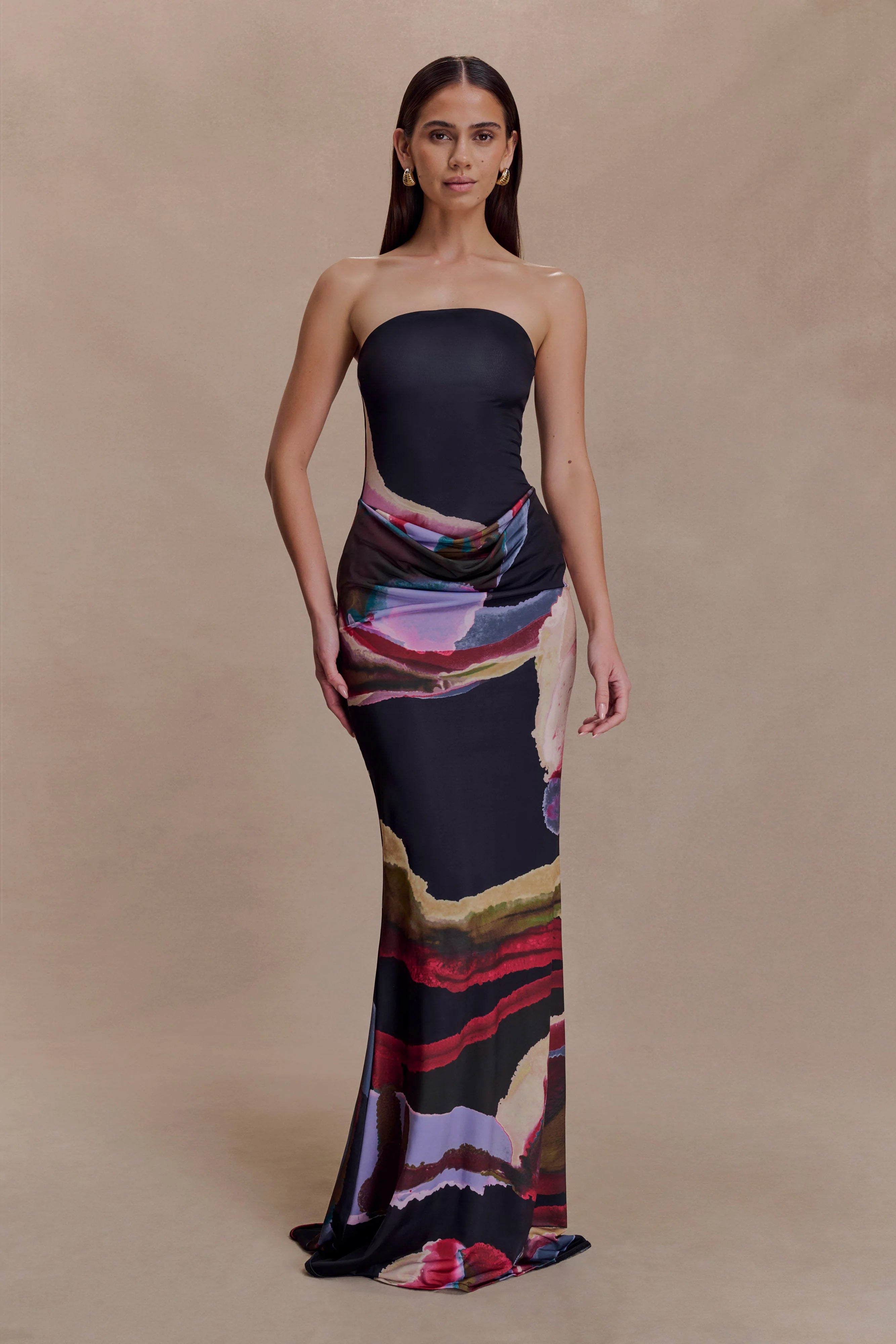 Madison Strapless Slinky Maxi Dress Multi Fluid Reverie Print