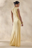 Helessia Lemon Asymmetric Neck Maxi Dress With Gathered Detailing And Sash